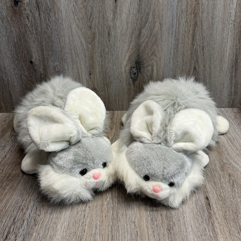 Vintage TL TOYS Bunny Rabbit Plush Fluffy Floppy Stuffed Animals 18" Set of 2